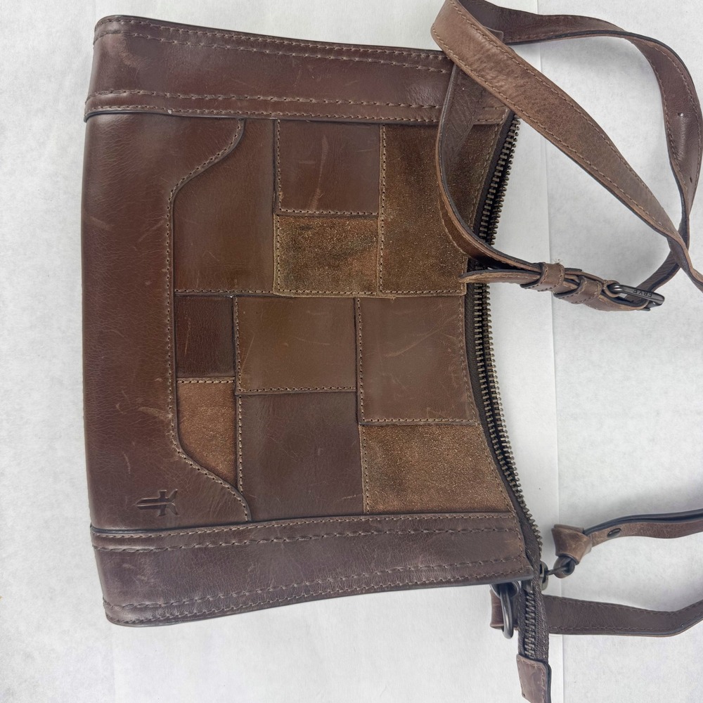 Frye Brown Leather Suede Patchwork Shoulder Bag Crossbody Boho Western Large - Picture 1 of 9